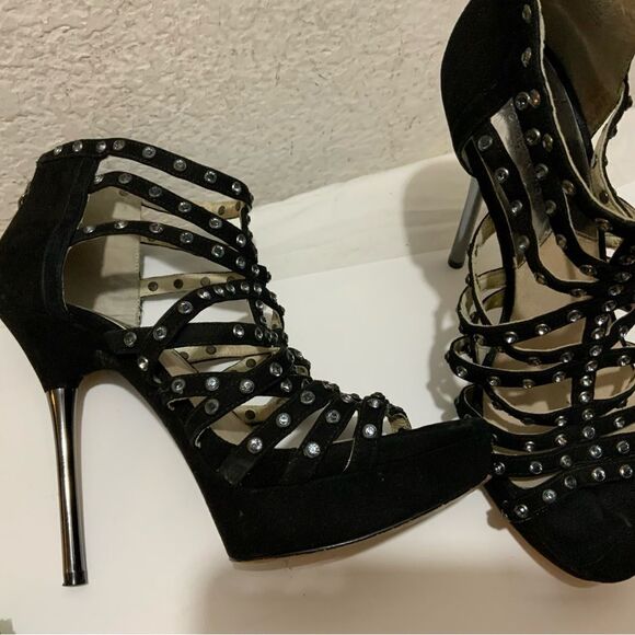 Micheal kors black suede rhinestone studded platforms heels size 7.5 - Picture 4 of 13